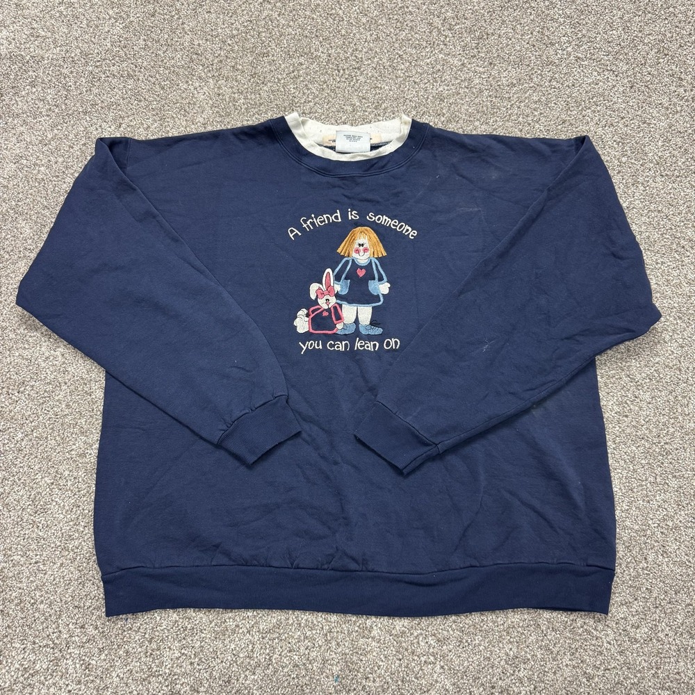 Vintage Cheek-O Sweatshirt Womens 2XL Blue Fleece Friendship Graphic Pullover